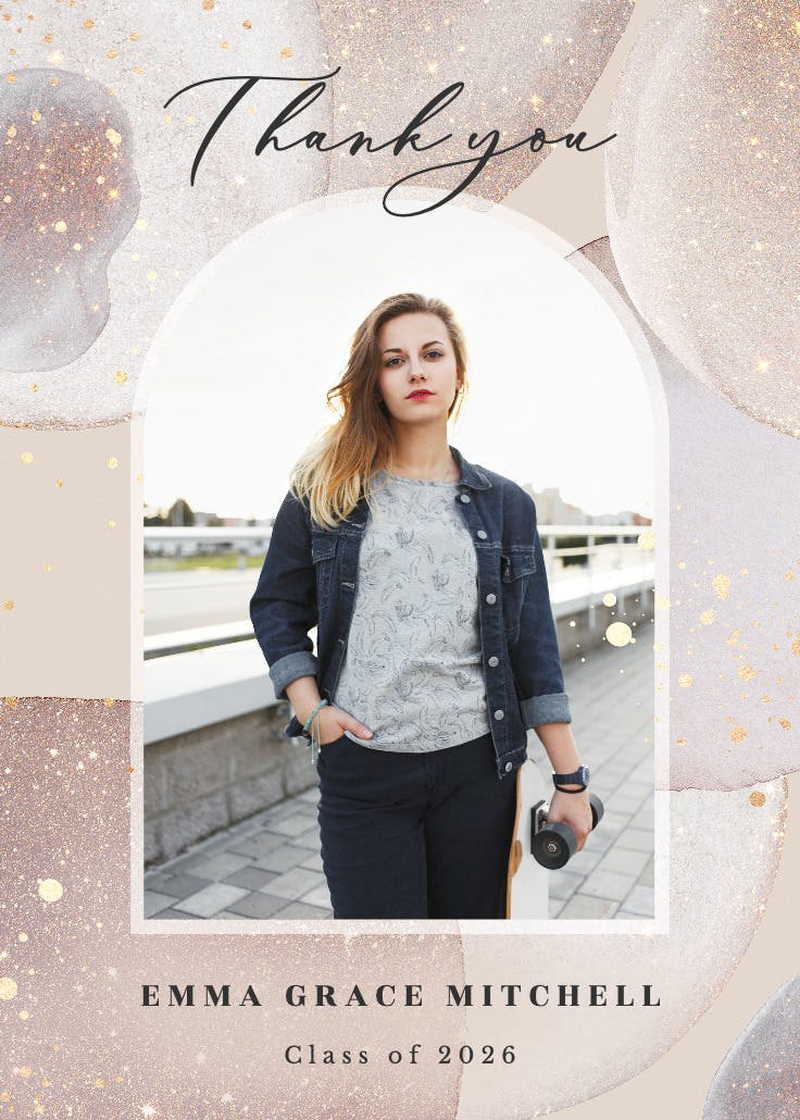 Artsy abstract with glitters - graduation thank you card